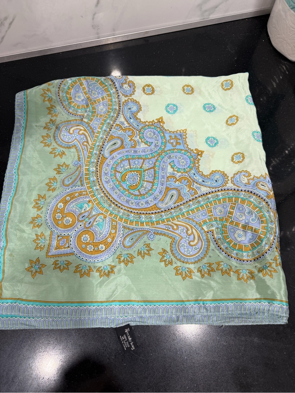The Specialty House Floral Paisley Silk Scarf - Mint & Light Blue